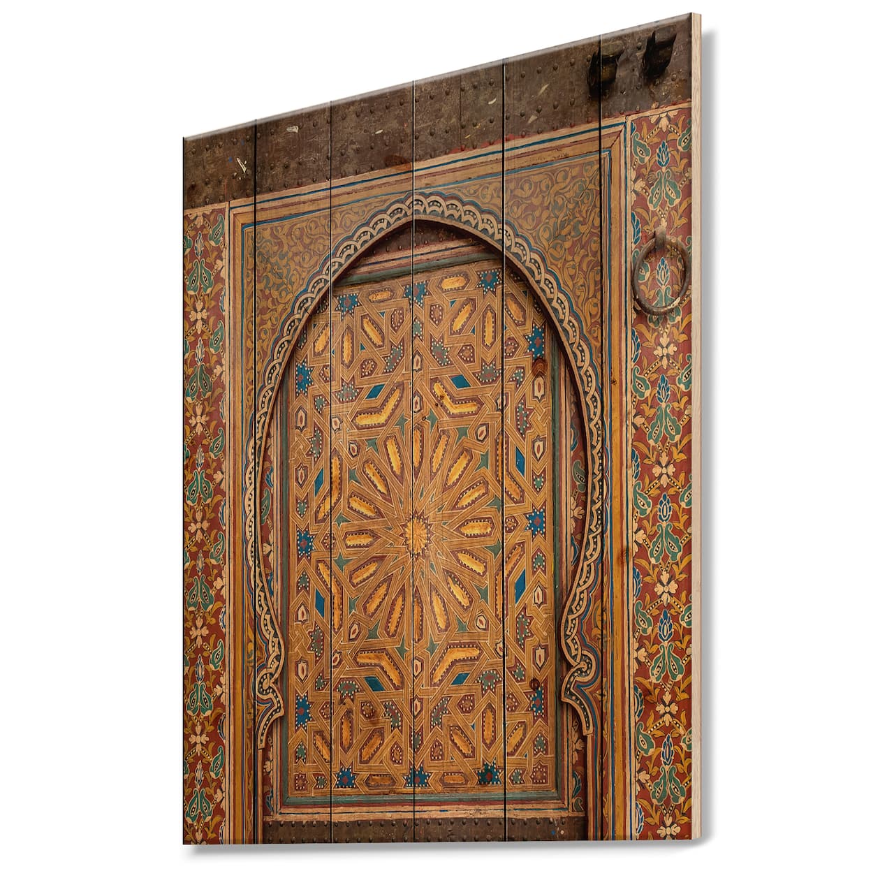 Designart - Ancient Door Painting Morroco - Vintage Print on Natural Pine Wood